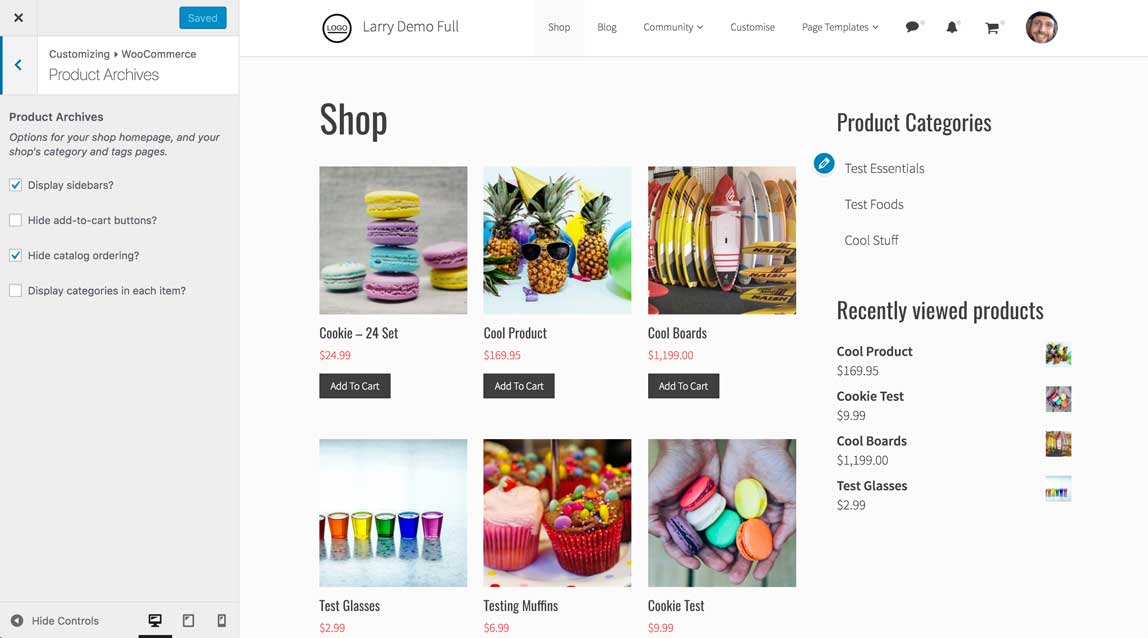 Laryy Customizer WooCommerce Shop Options - Screenshot